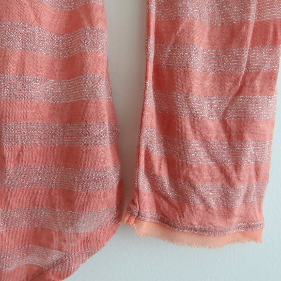 FREE PEOPLE Peach Metallic Striped V-Neck Henley Top - Size S - Picture 3 of 16